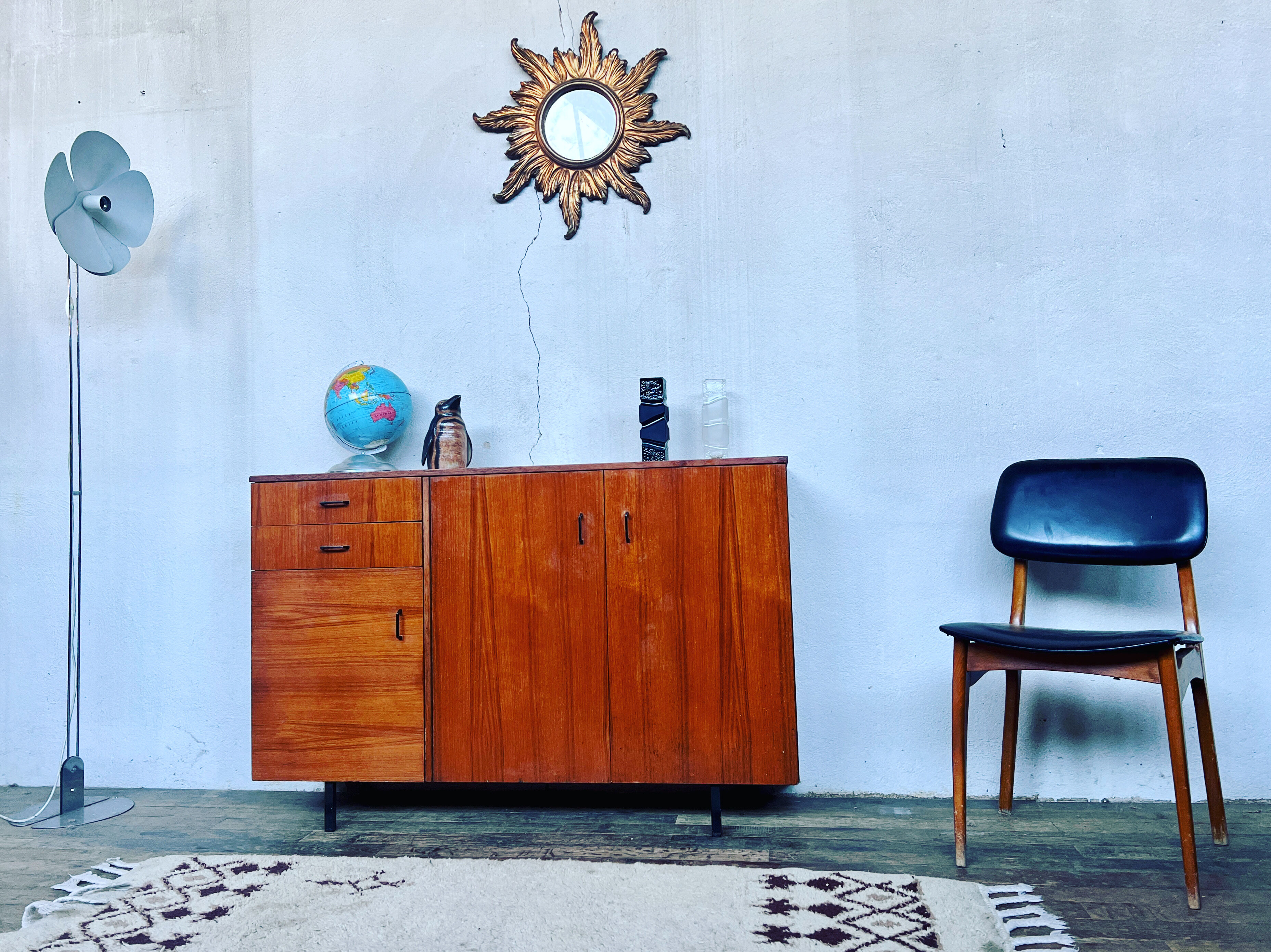 Vintage teak metal foot row