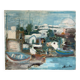 Village by the water, oil on panel signed Morabia.