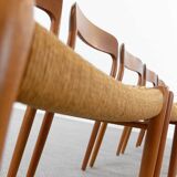 Set 6 Teak and Paper Cord Dining Chairs by Niels O. Moller, Model 75
