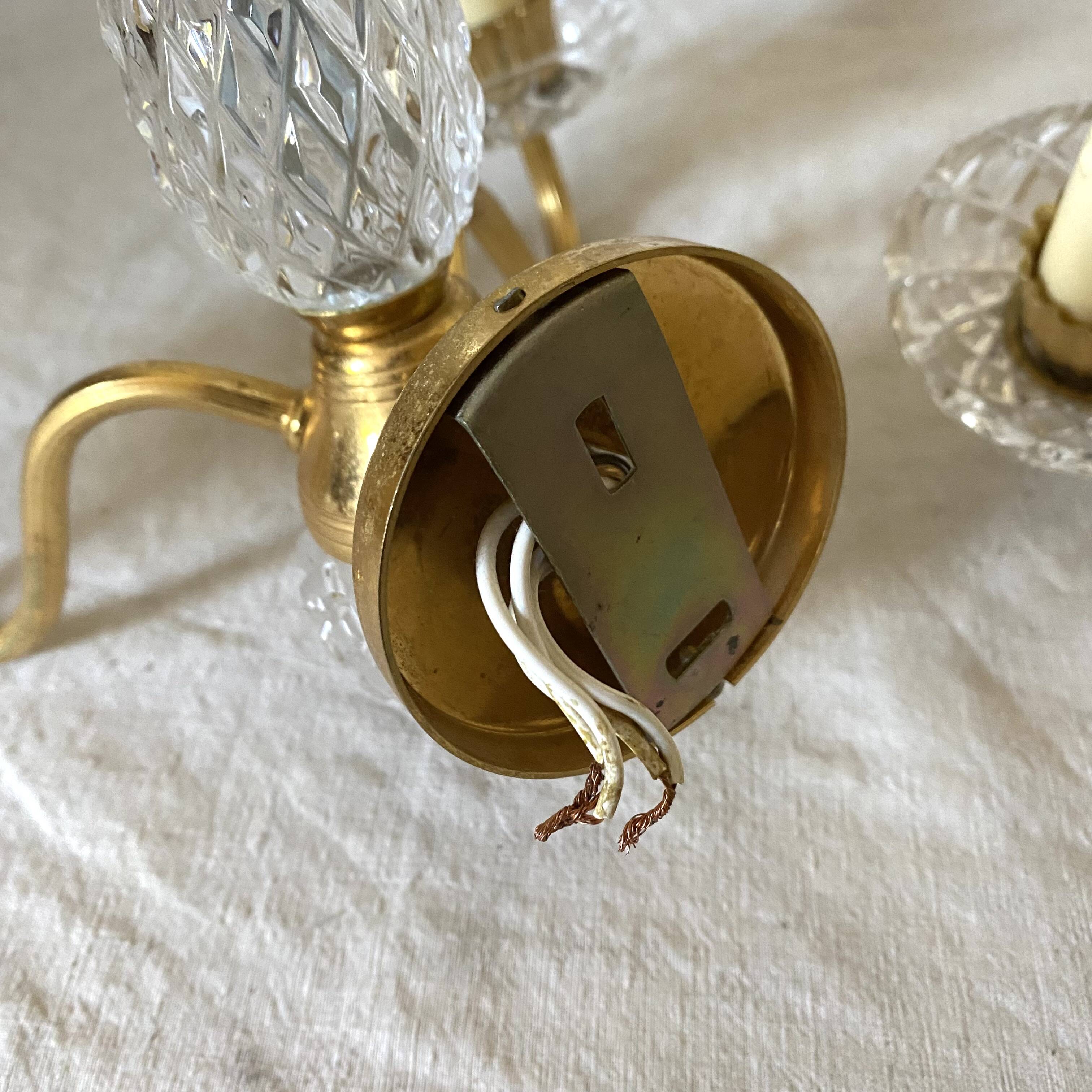 Pair of double glass and metal wall lights, 1960s