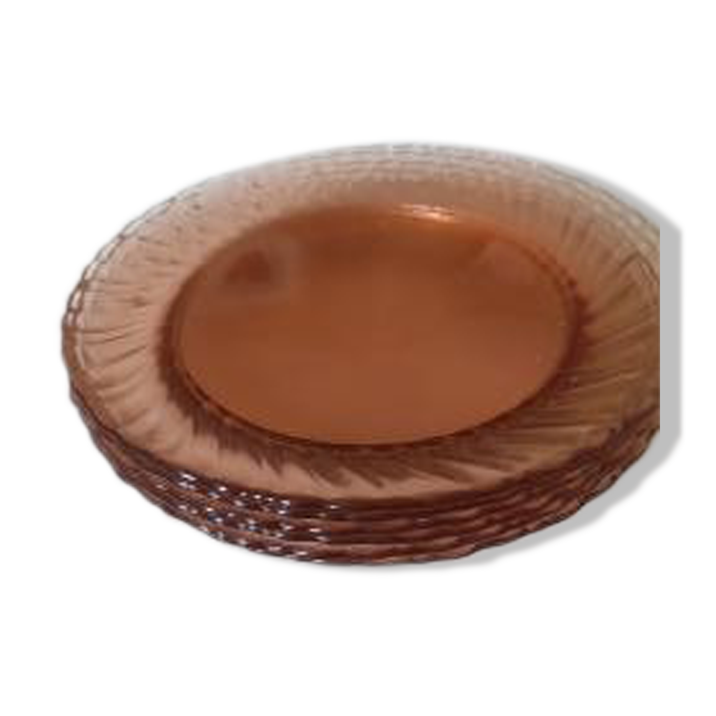 6 plates in pink Arcoroc glasses