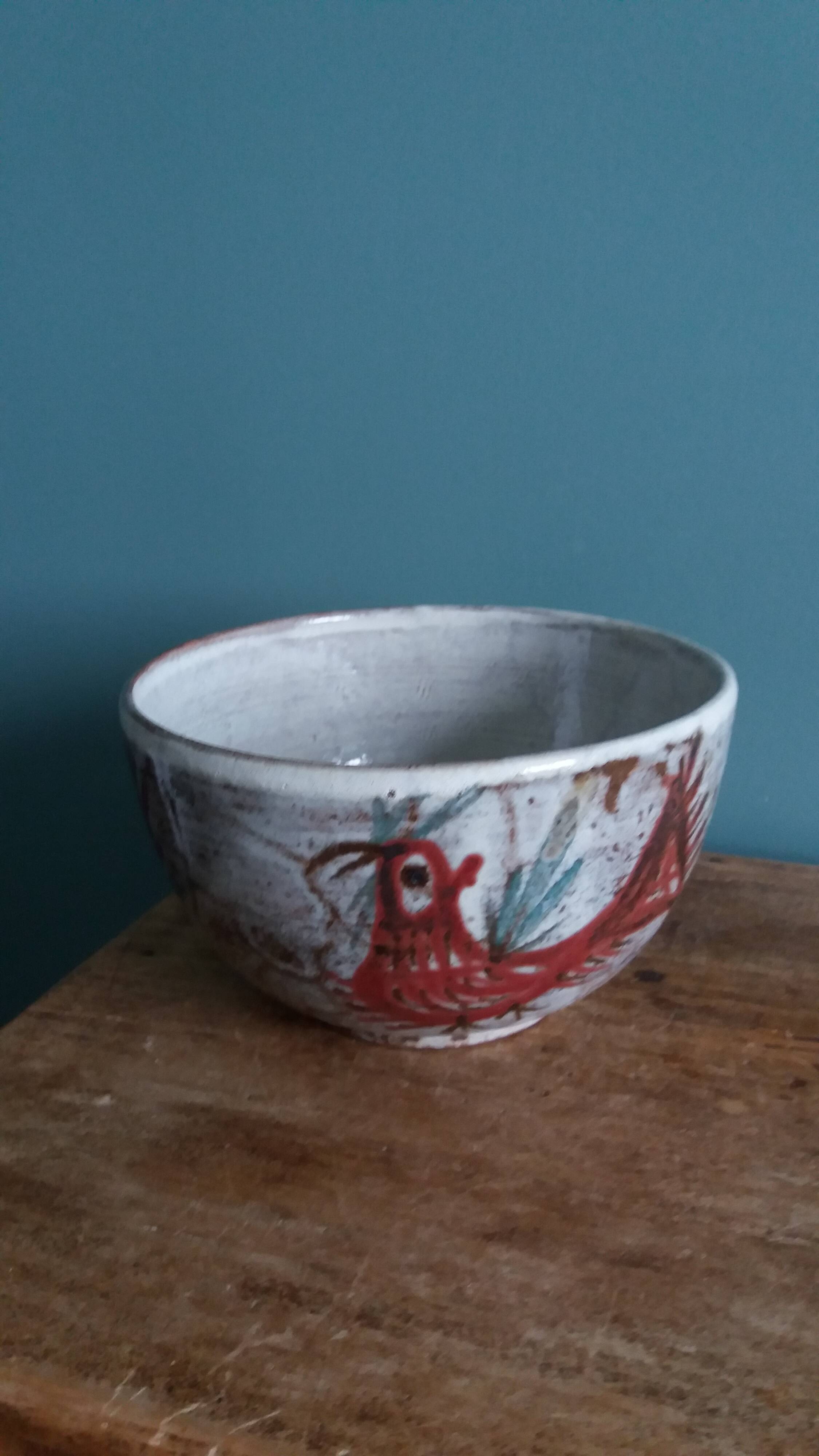 Empty pocket bowl signed Le Murier Gustave and Micheline Reynaud, Vallauris