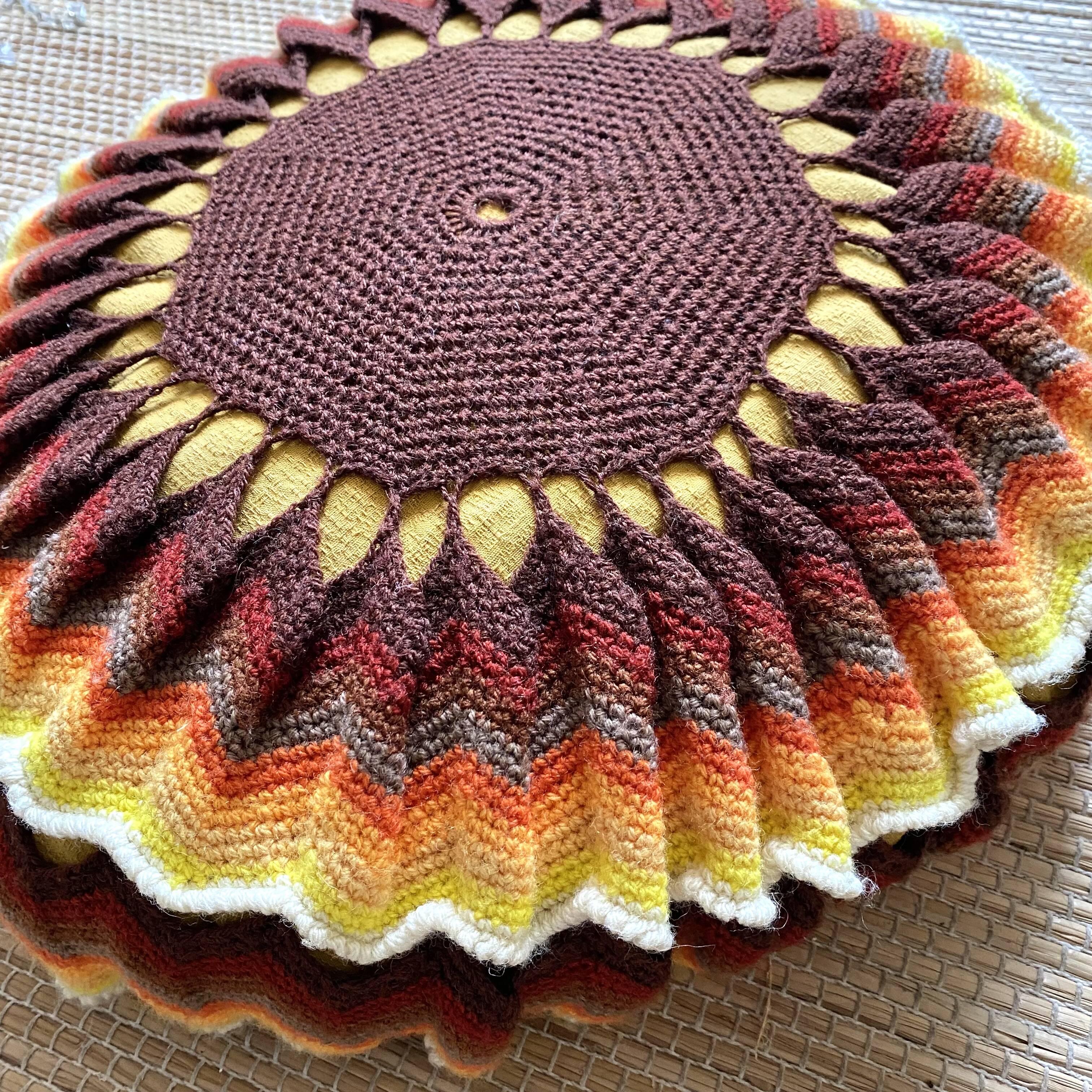 Vintage round crochet cushion