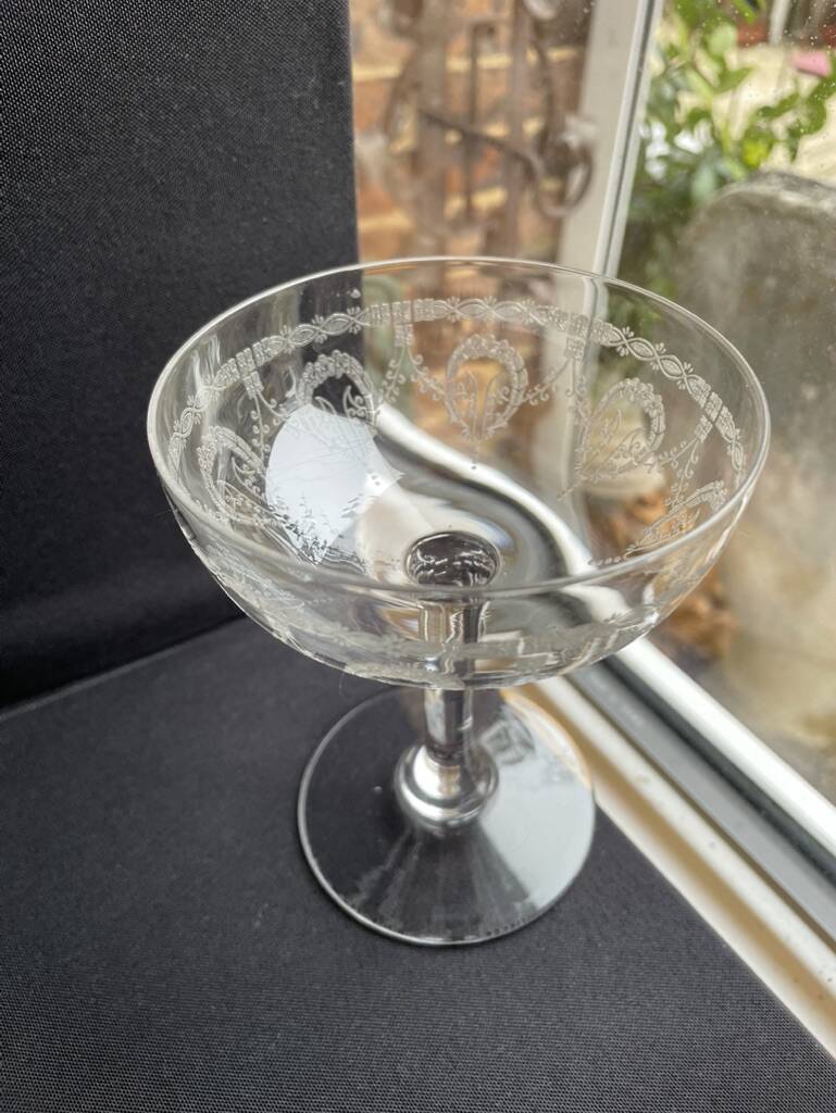 6 Champagne glasses – Saint Louis Christmas service rock crystal engraving 3540