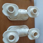 Pair of cream ceramic candlesticks with gold trim circa 1930-1950