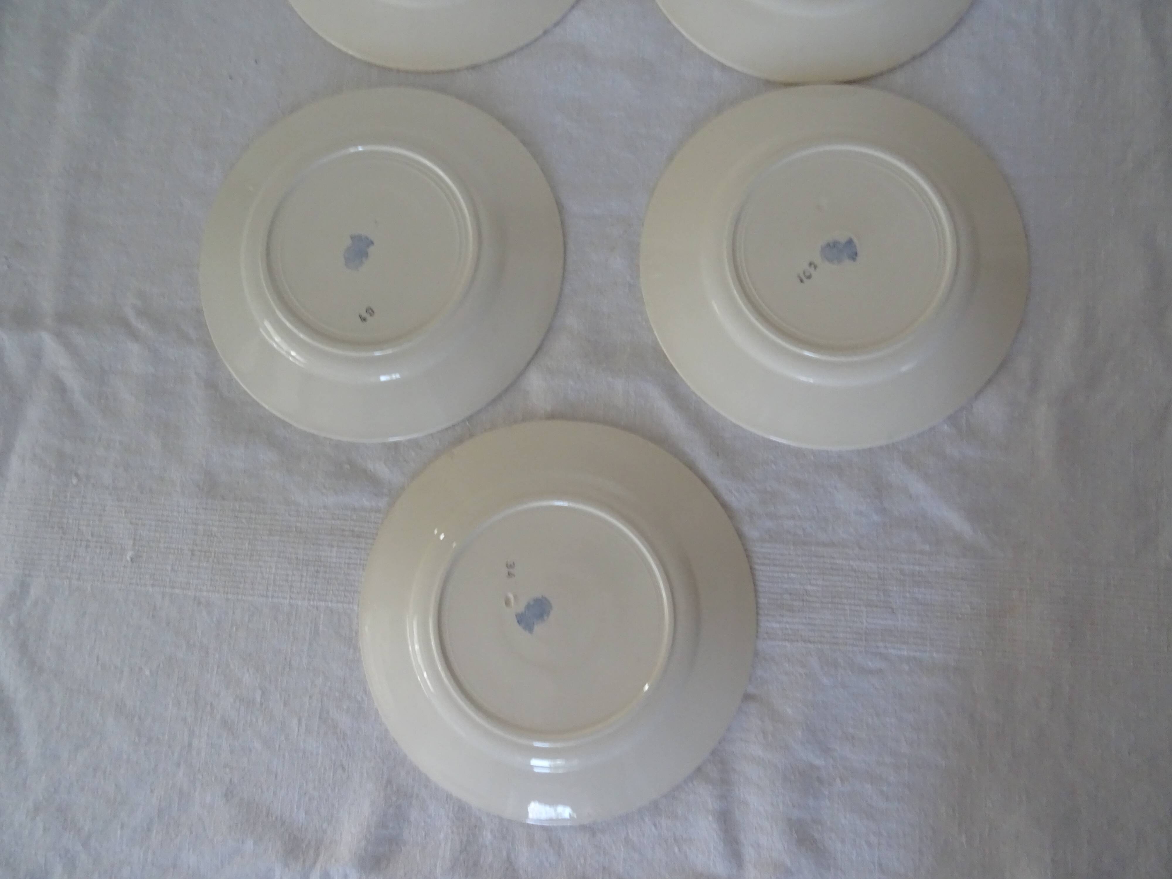 5 plates old faience Badonviller decoration flowers blue-red