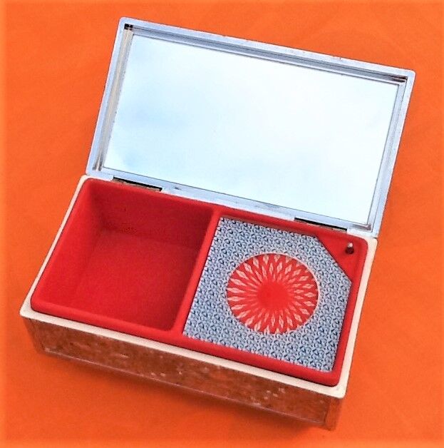 Vintage musical box with mirror psychedelic revolving wheel mechanism