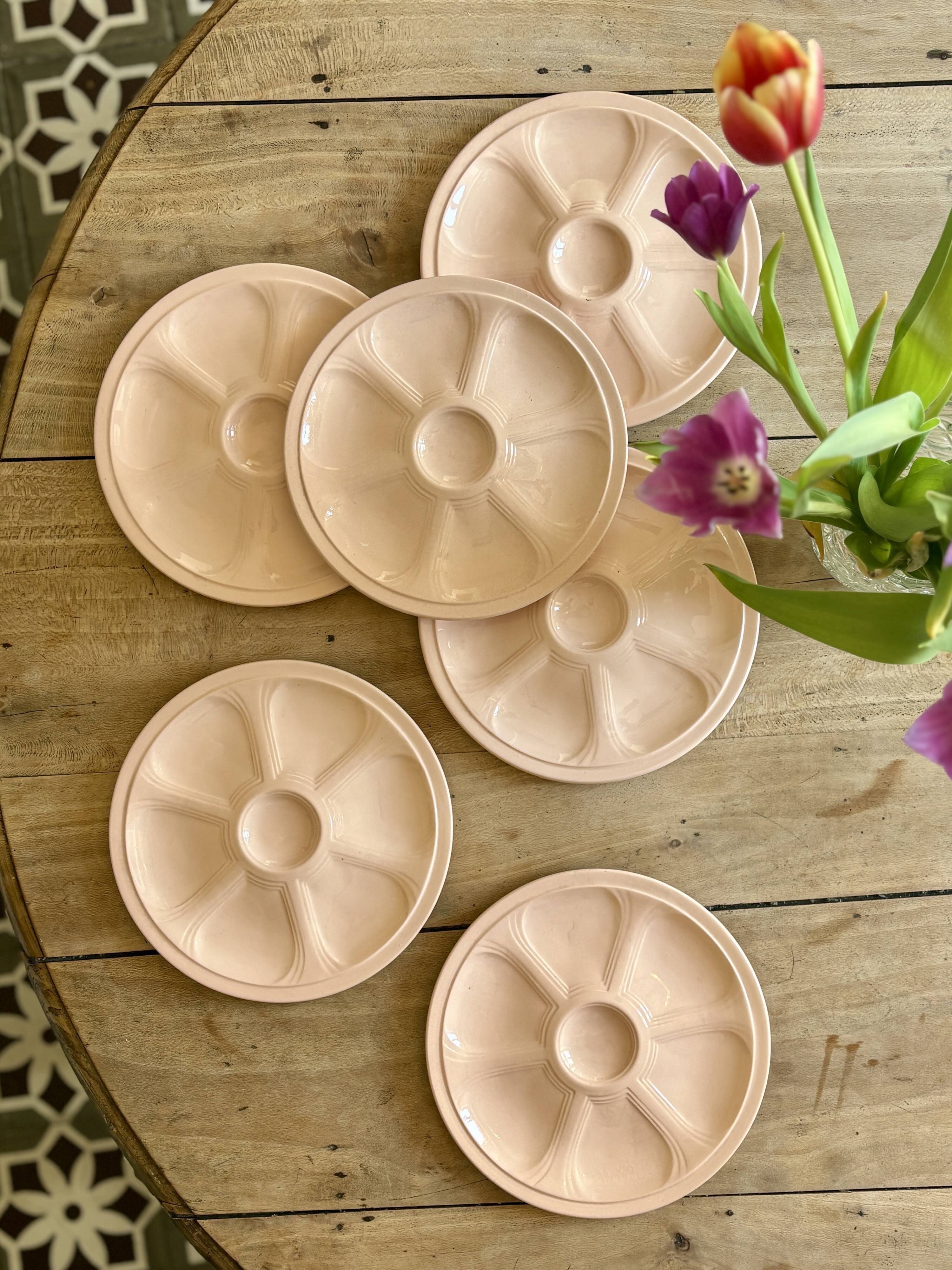 Set of 6 vintage pink oyster plates Digoin Sarreguemines