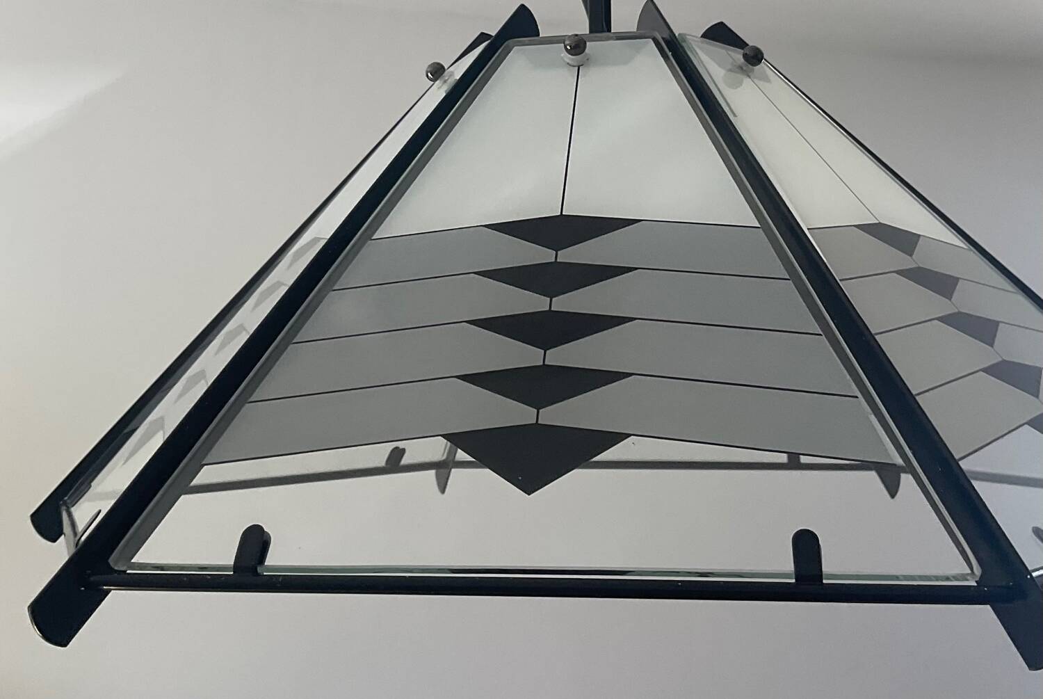 Post Modern pendant light in metal and glass