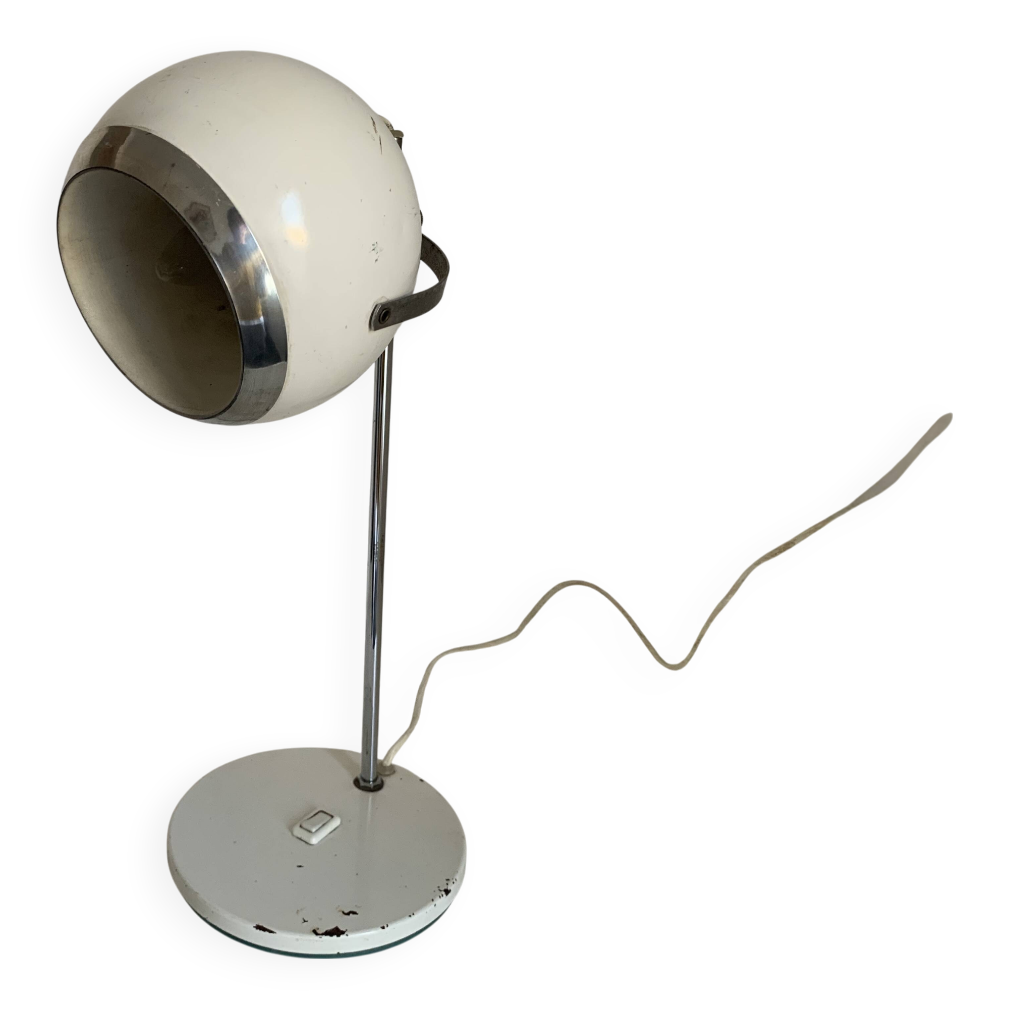 Large vintage 1960 white eyeball mid-century desk lamp - 44 cm