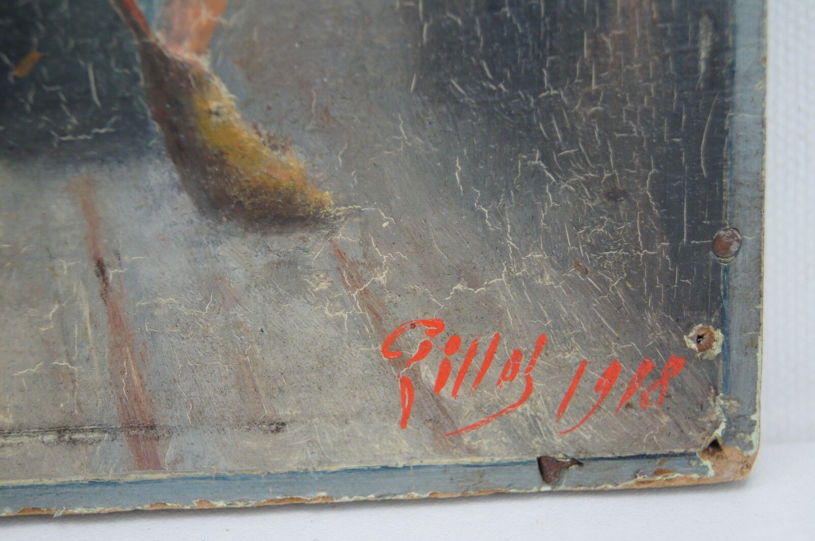 Oil on cardboard "The Street" signed and dated "Gillot 1918"