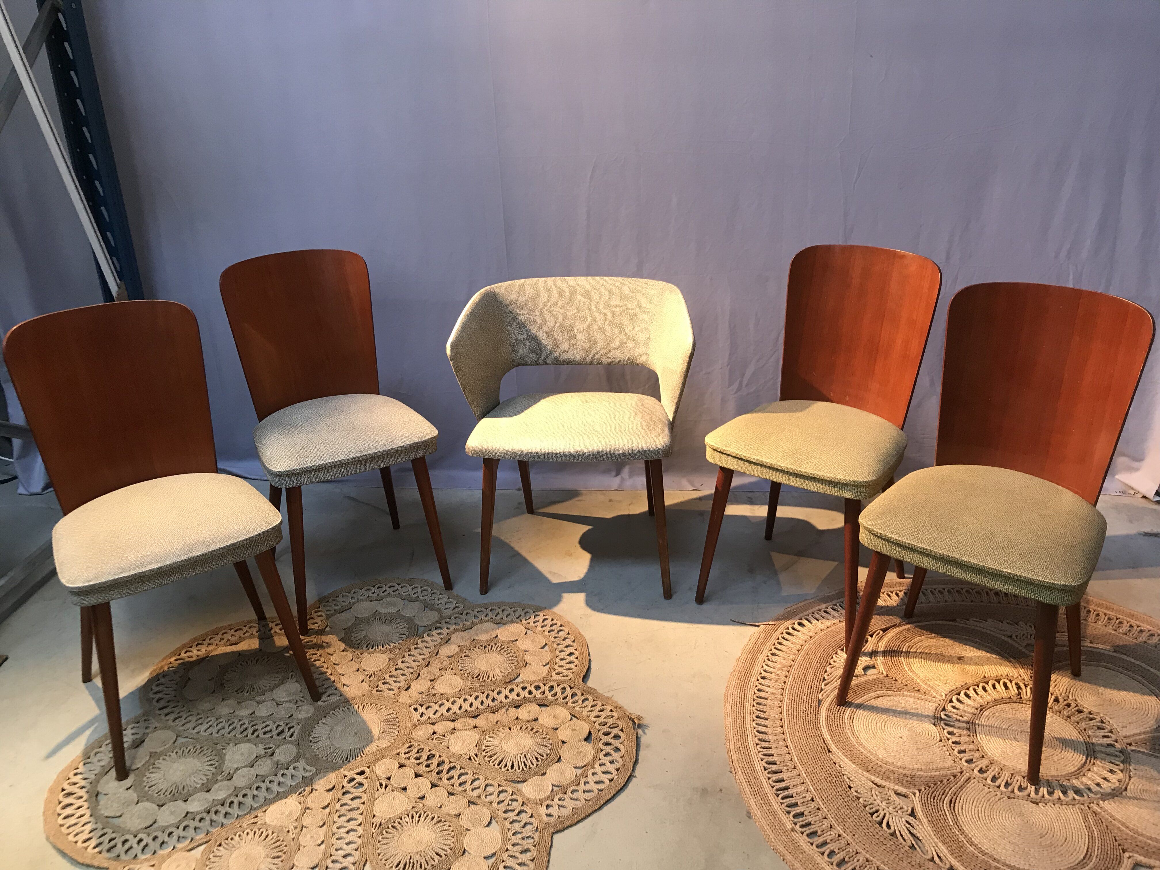 Set of 4 chairs and 1 armchair design 50s