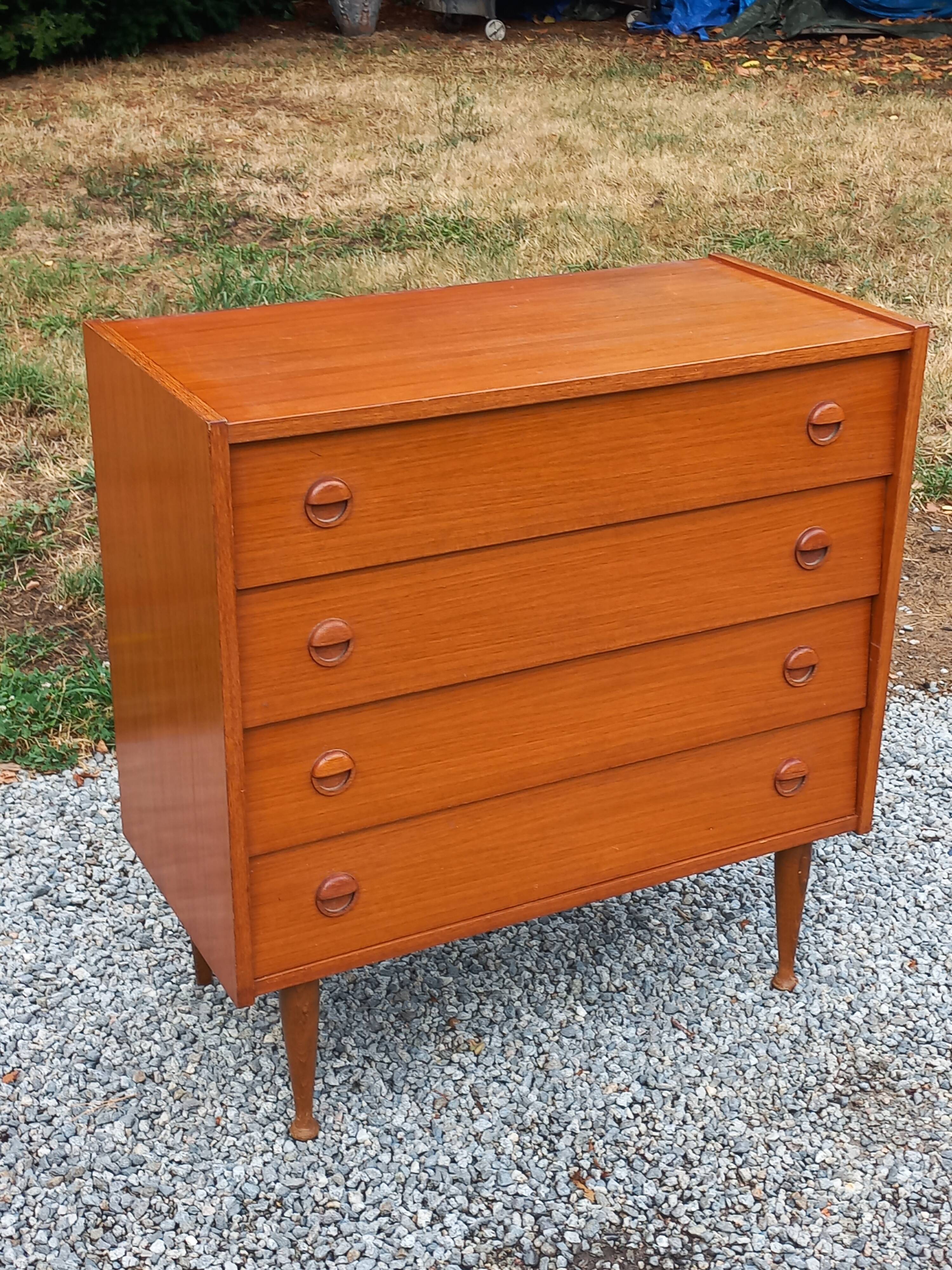 Scandinavian style 4-drawer teak chest of drawers, 1970s
