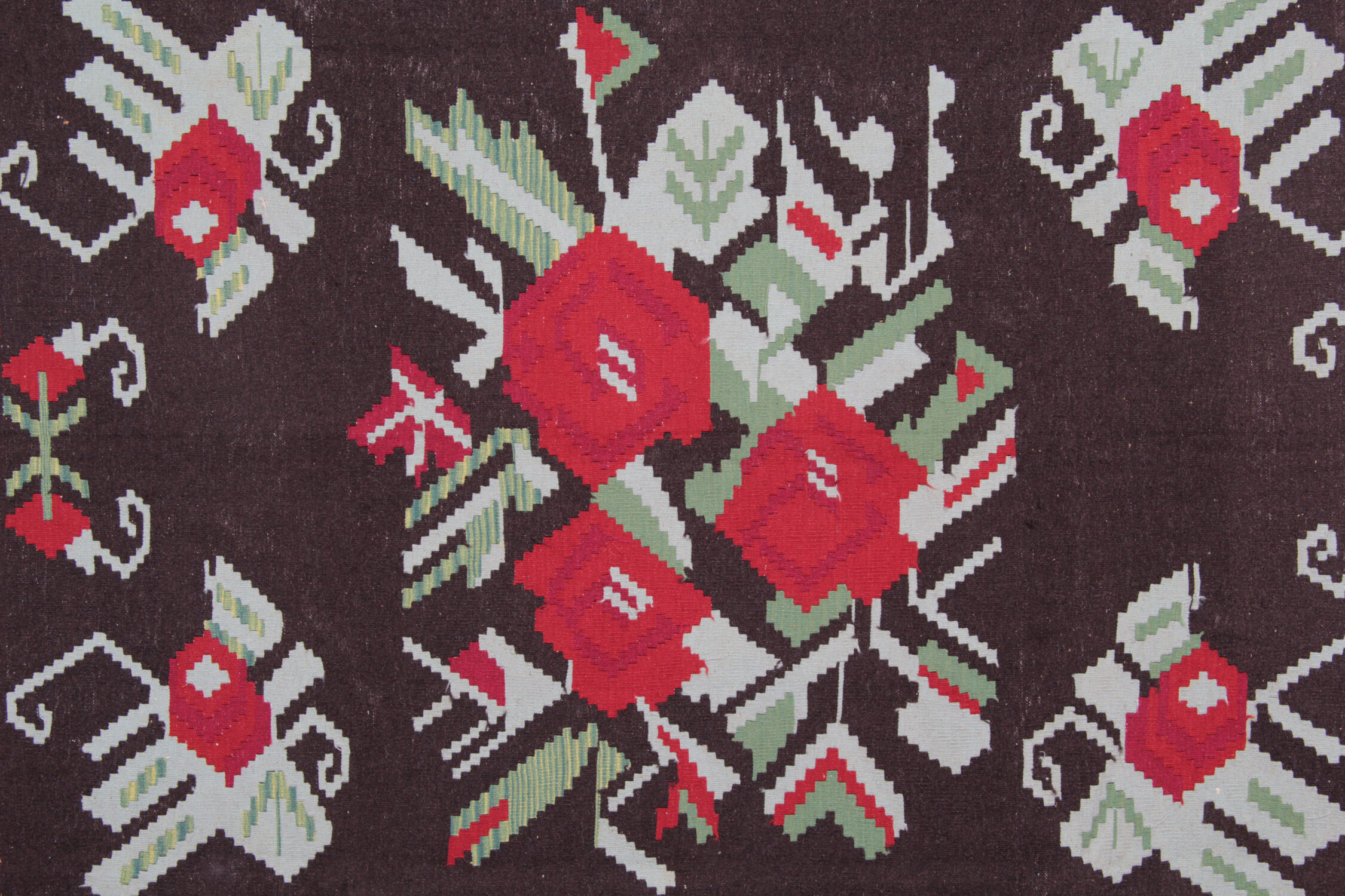 Handwoven antique romanian kilim, floral oriental wool flat-woven carpet- 242x306cm