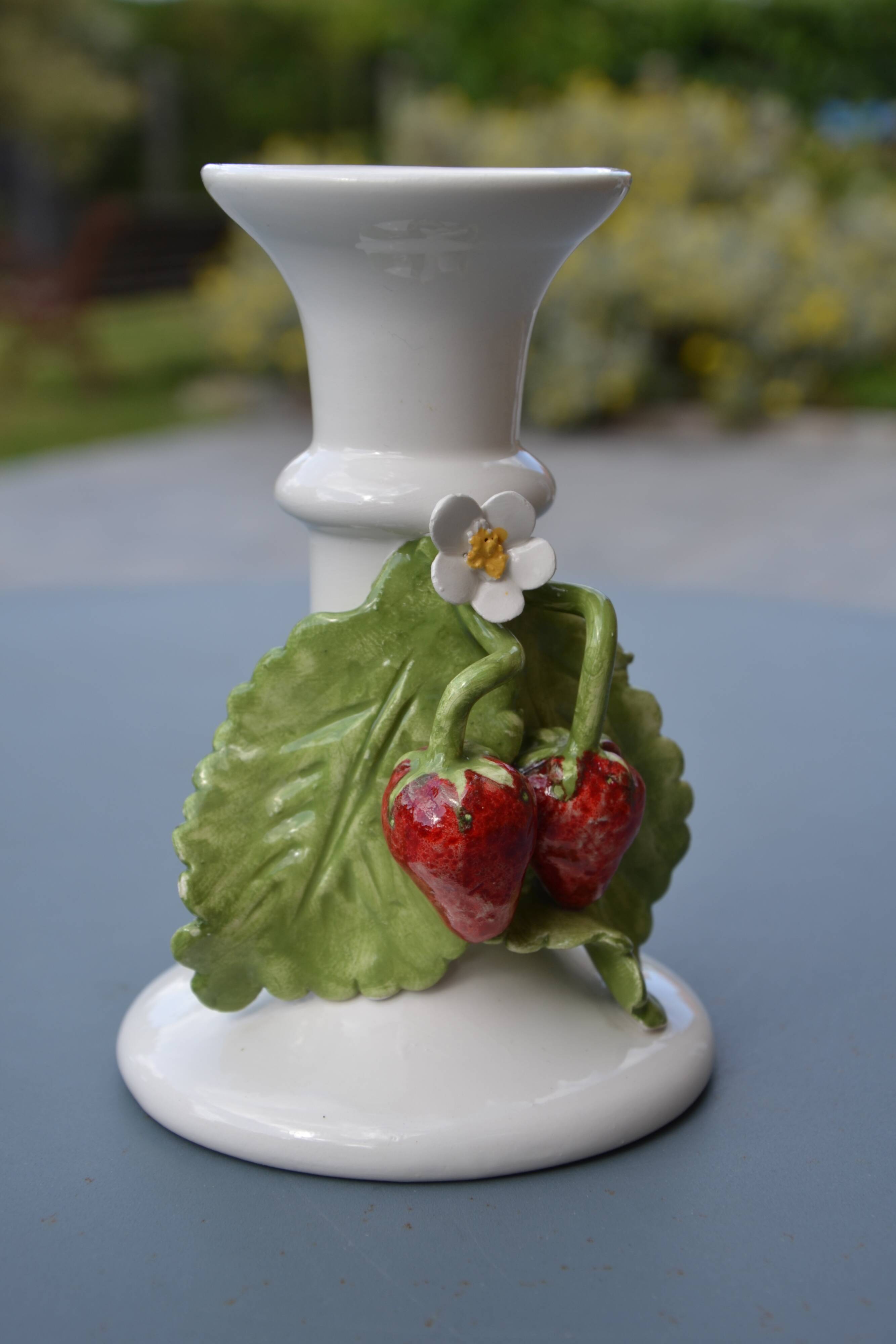 Strawberry earthenware candlestick
