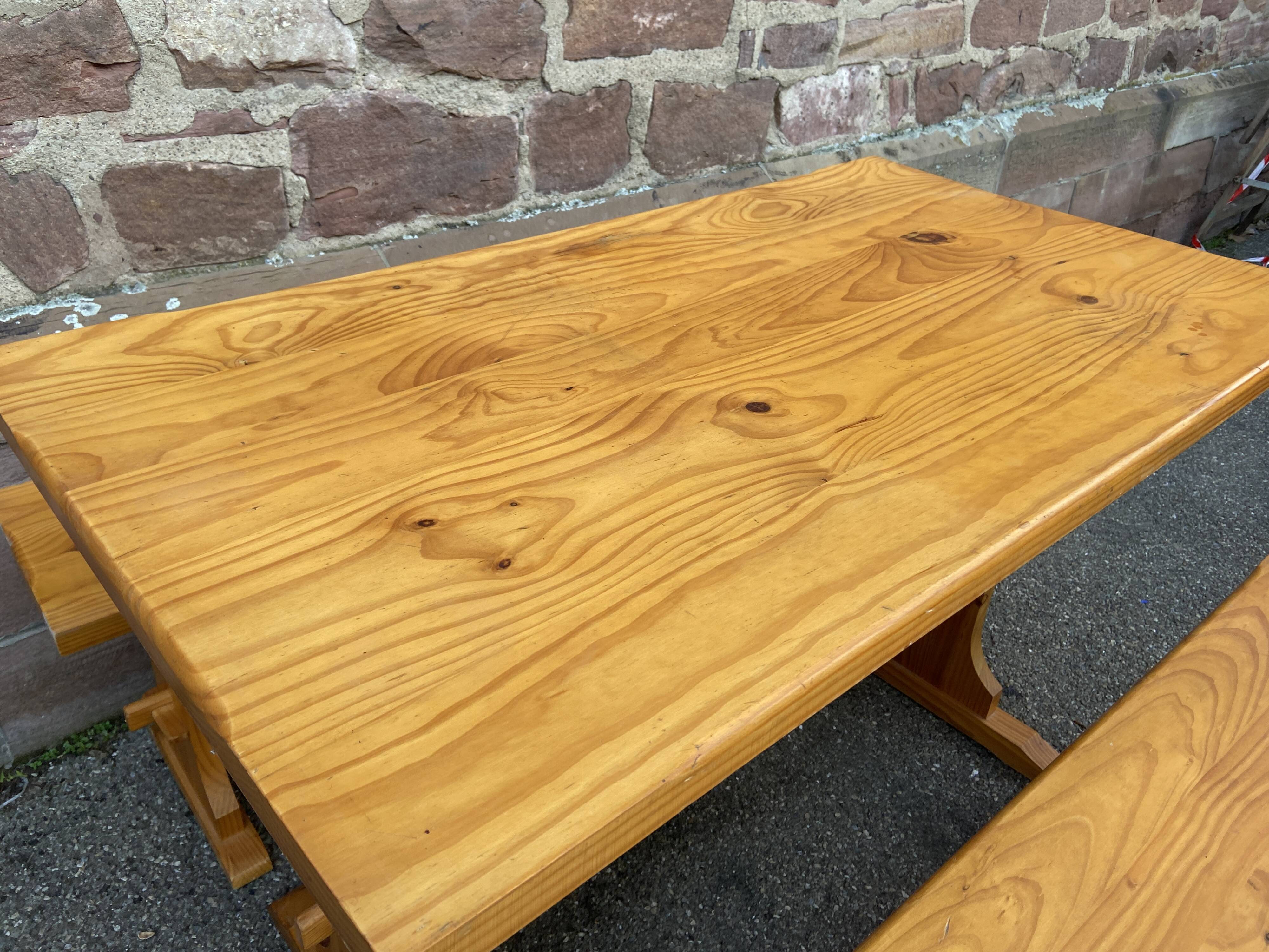 Vintage Scandinavian pine dining set, 1980s table and benches