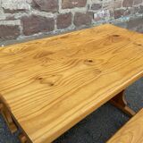 Vintage Scandinavian pine dining set, 1980s table and benches