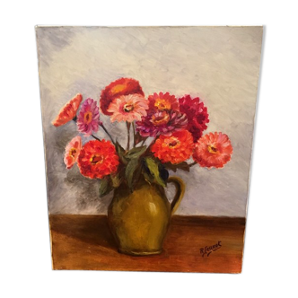Bouquet of flowers in a jug signed R.Jeunot