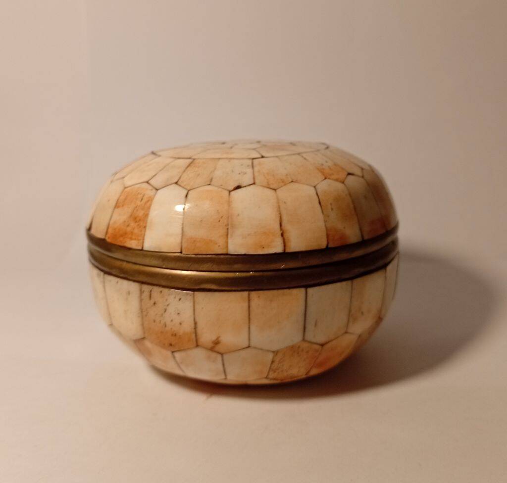 Handmade Round Camel Bone Brass Trinket Box