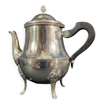 Ercuis silver-plated teapot decorated with a frieze of pearl rows in louis xvi style