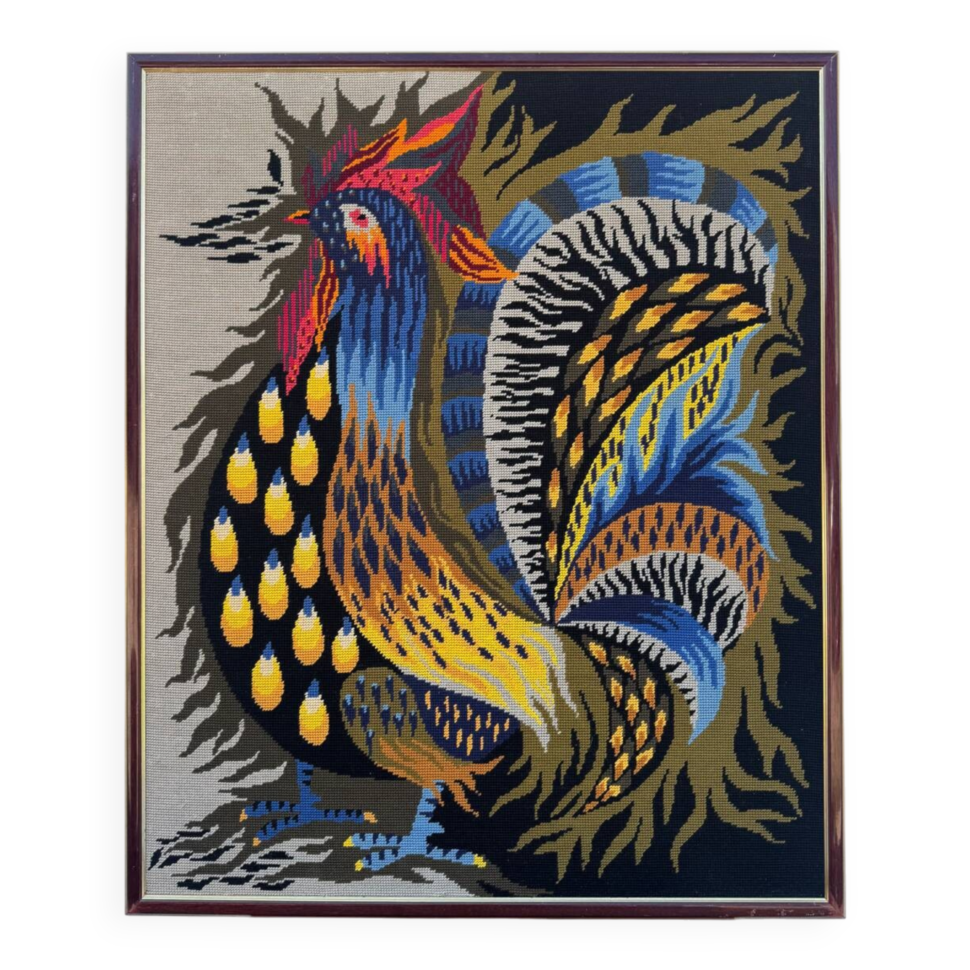 Tapisserie coq flamboyant années 70