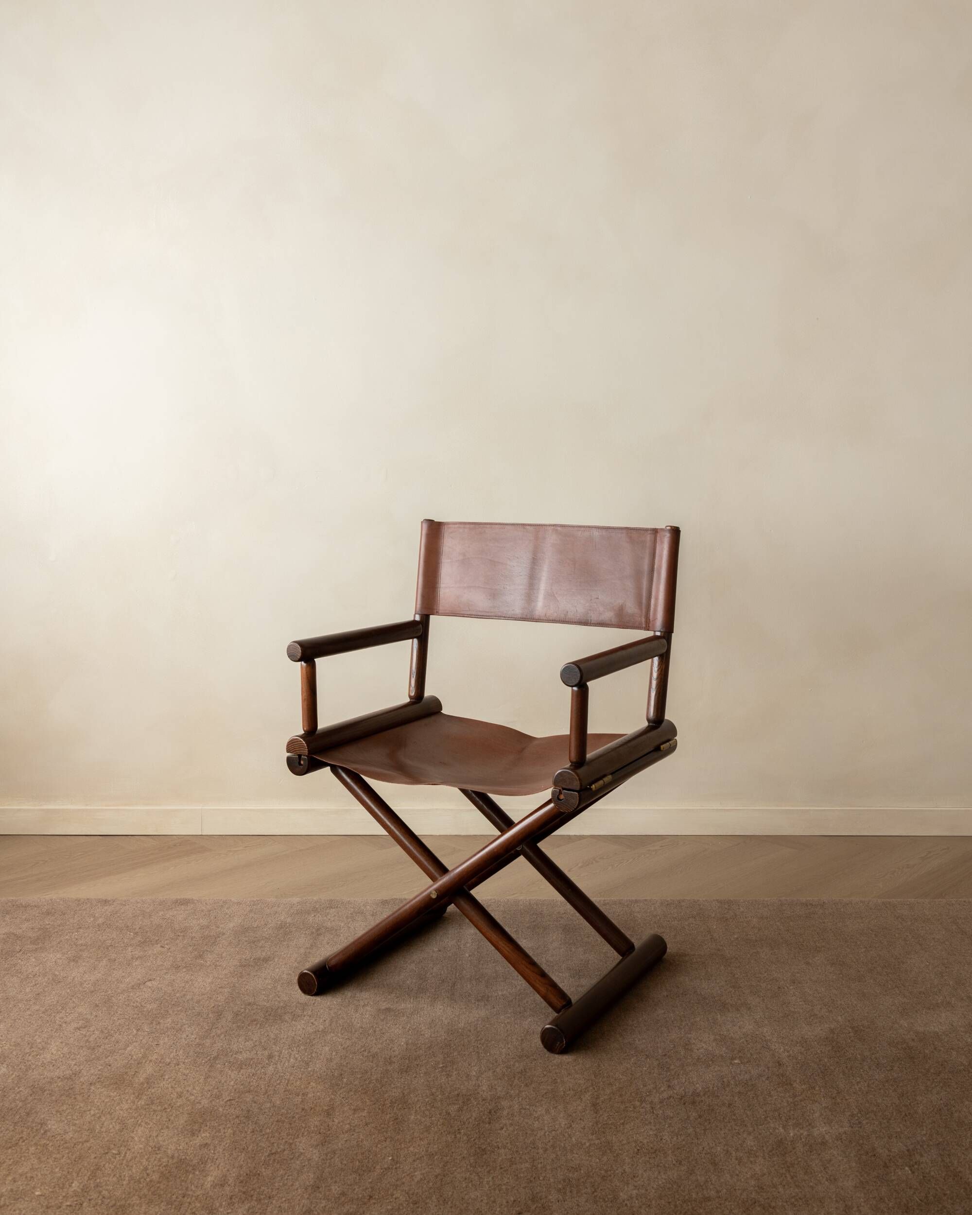 Italian Modern Vintage Folding Director's Chair in Wood and Leather, 1980s