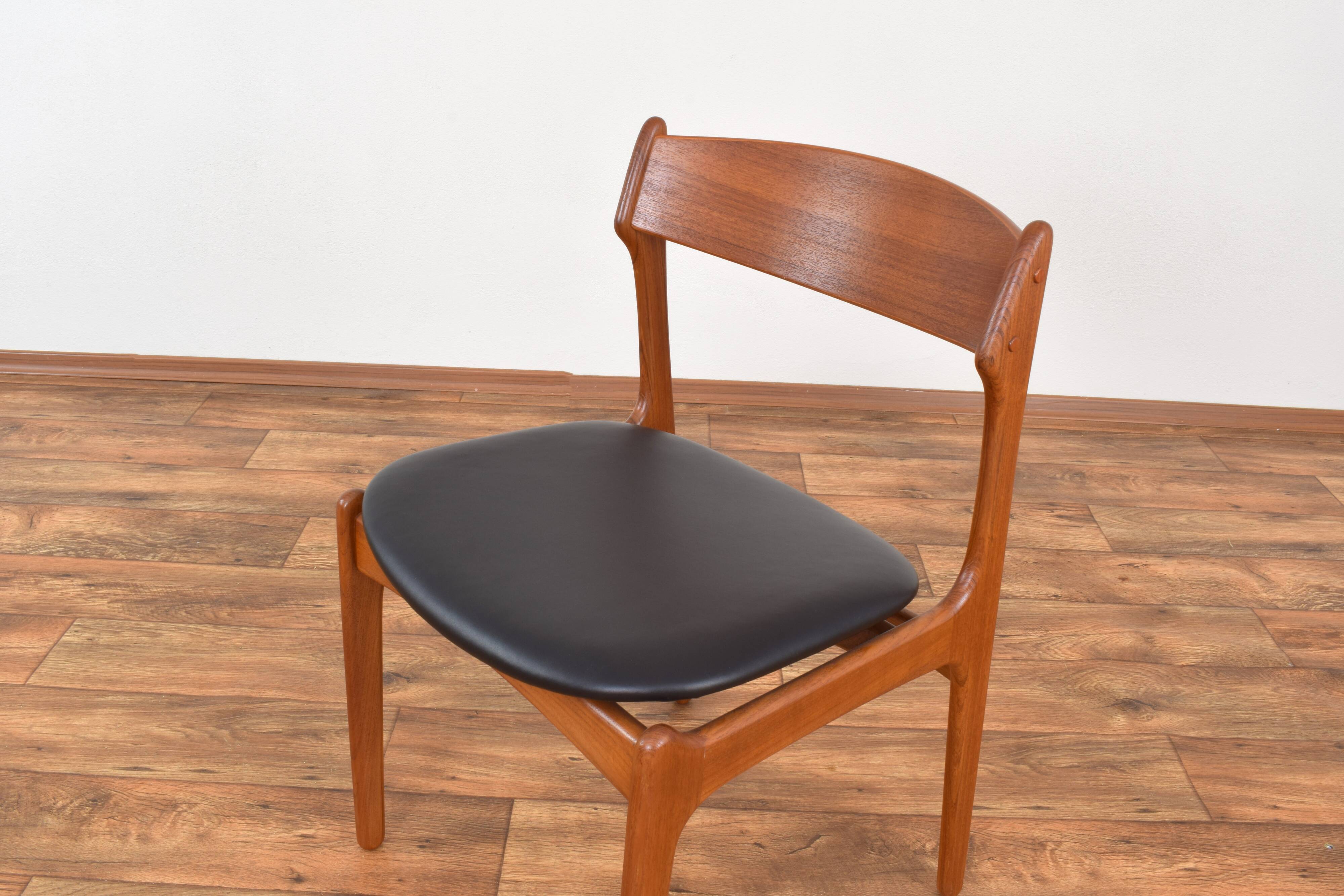 Mid-Century Danish Model 49 Teak & Leather Dining Chairs by Erik Buch for O.D. Møbler, 1960s.