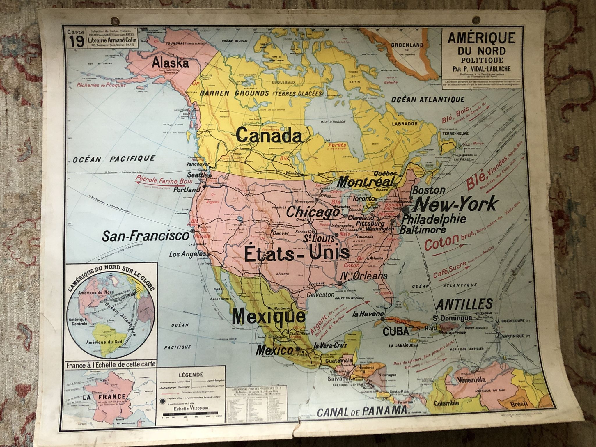 Carte pédagogique Amérique du Nord politique juin 1950