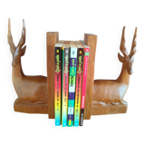 Paire de serre-livres cerfs vintage en chêne massif