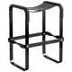 Contemporary sculptural bar stool, smoked black metal sample and black leather.