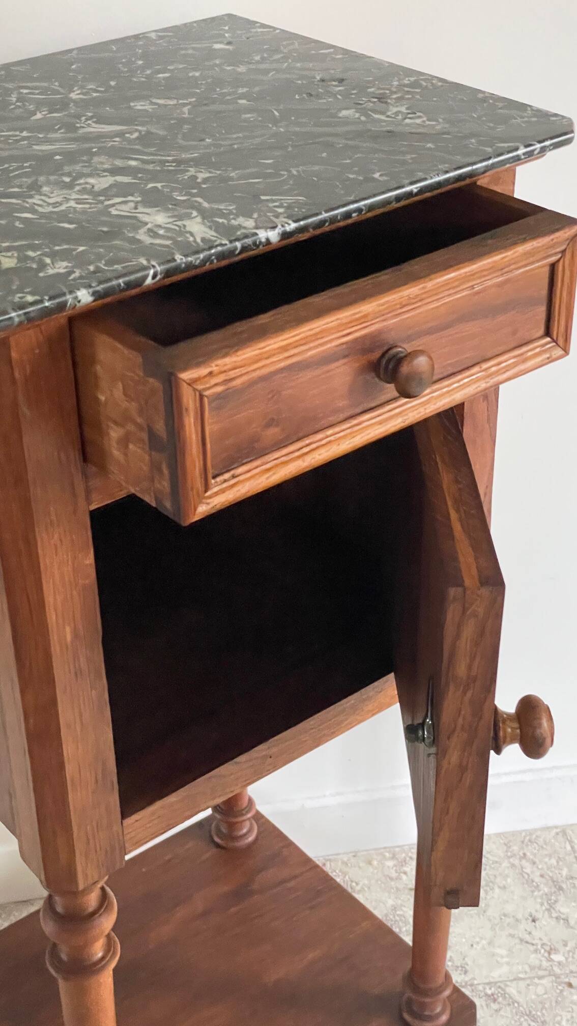 Antique bedside table in wood and marble