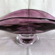 Centre de table sur pied de style Art Déco en cristal épais de Val Saint Lambert, années 1970