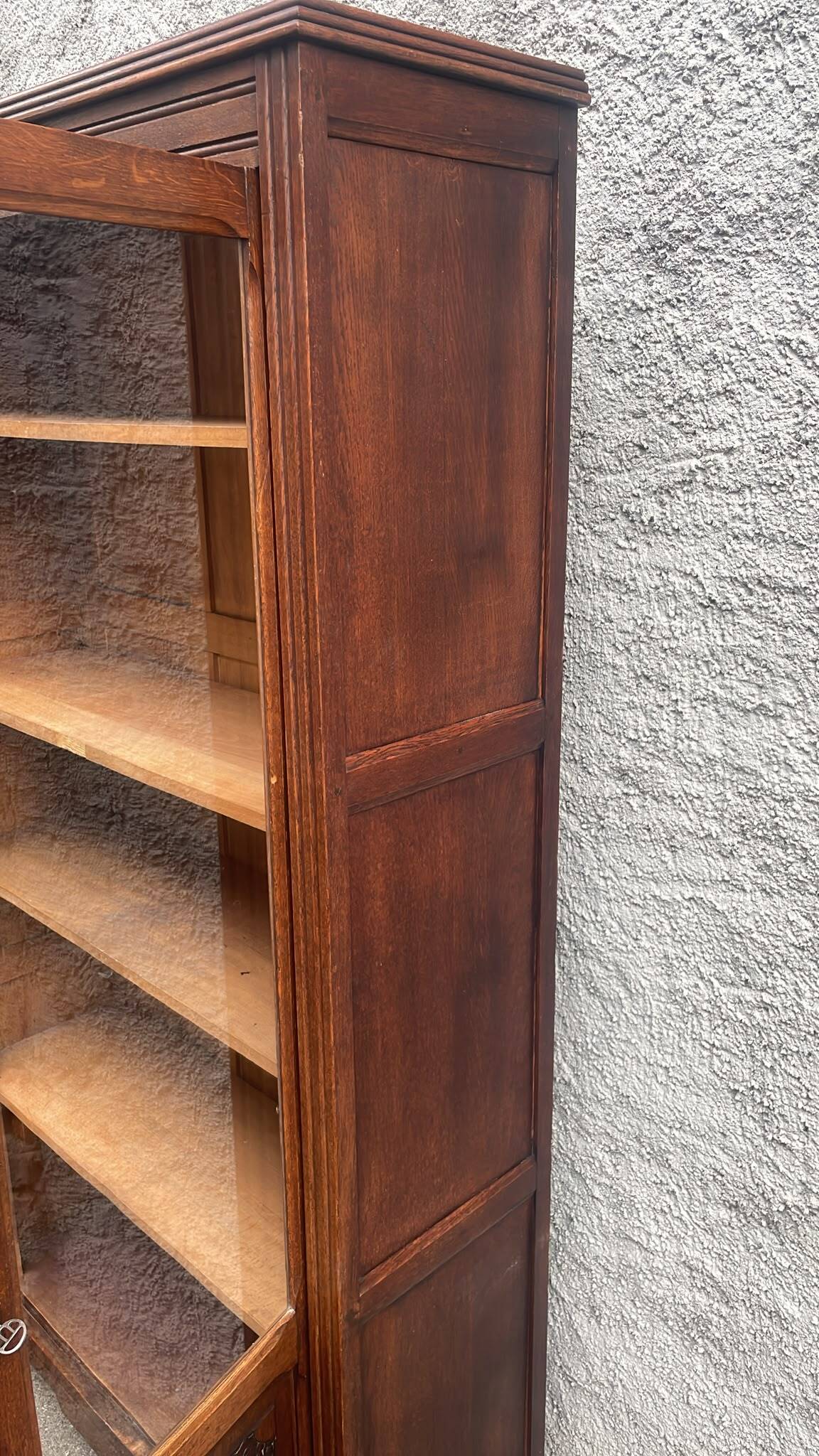 Oak library 1950s French Design Art Deco display cabinet