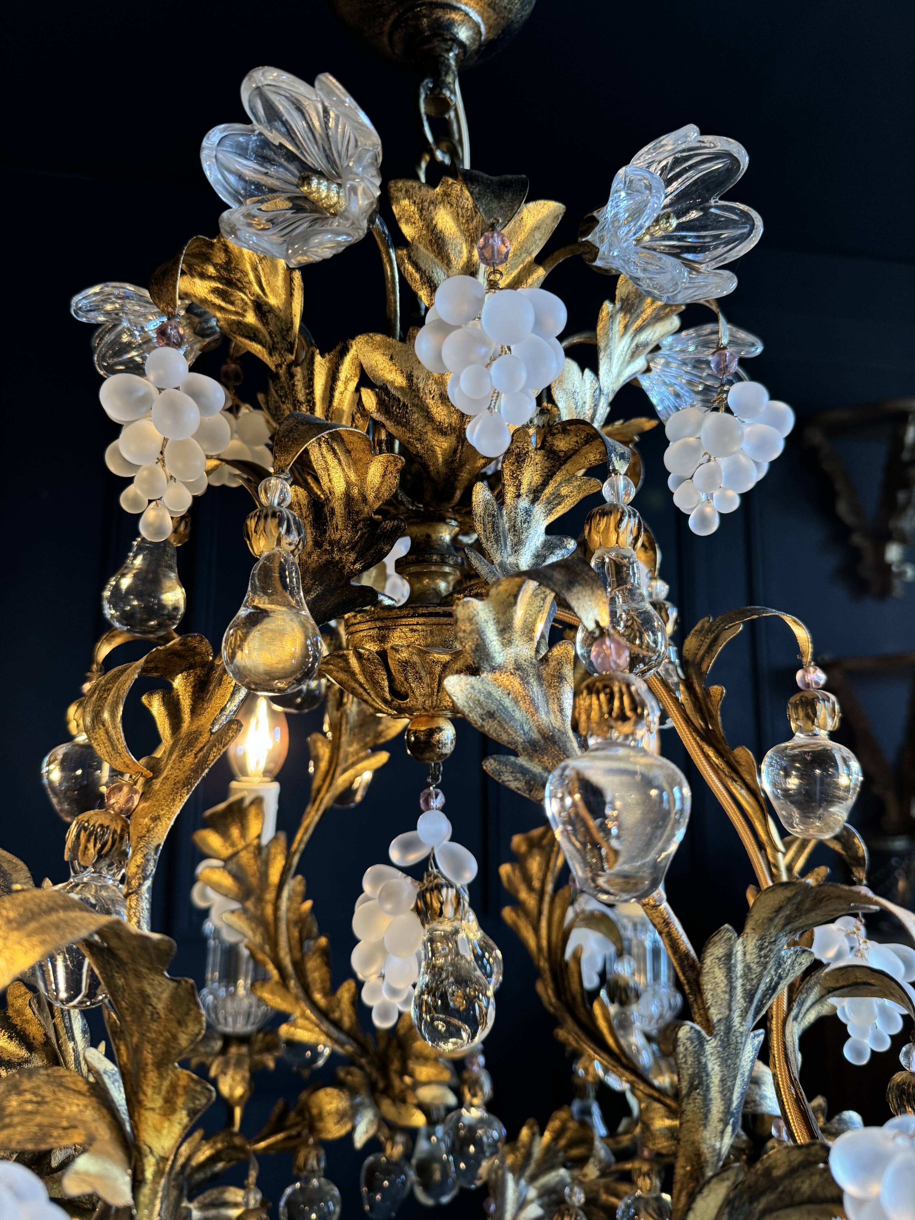 Bronze and Gold Metal Cage Chandelier from the 70s - 20th Century