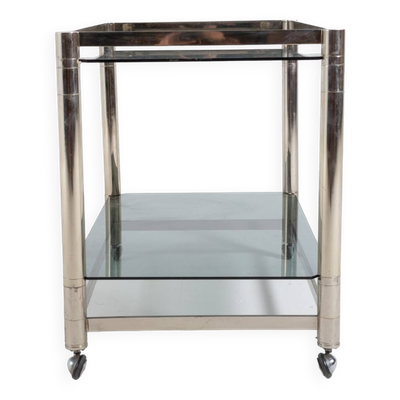 Chariot de service/table d'appoint italien moderne en acier chromé, années 1970