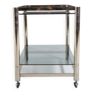 Chariot de service/table d'appoint italien moderne en acier chromé, années 1970