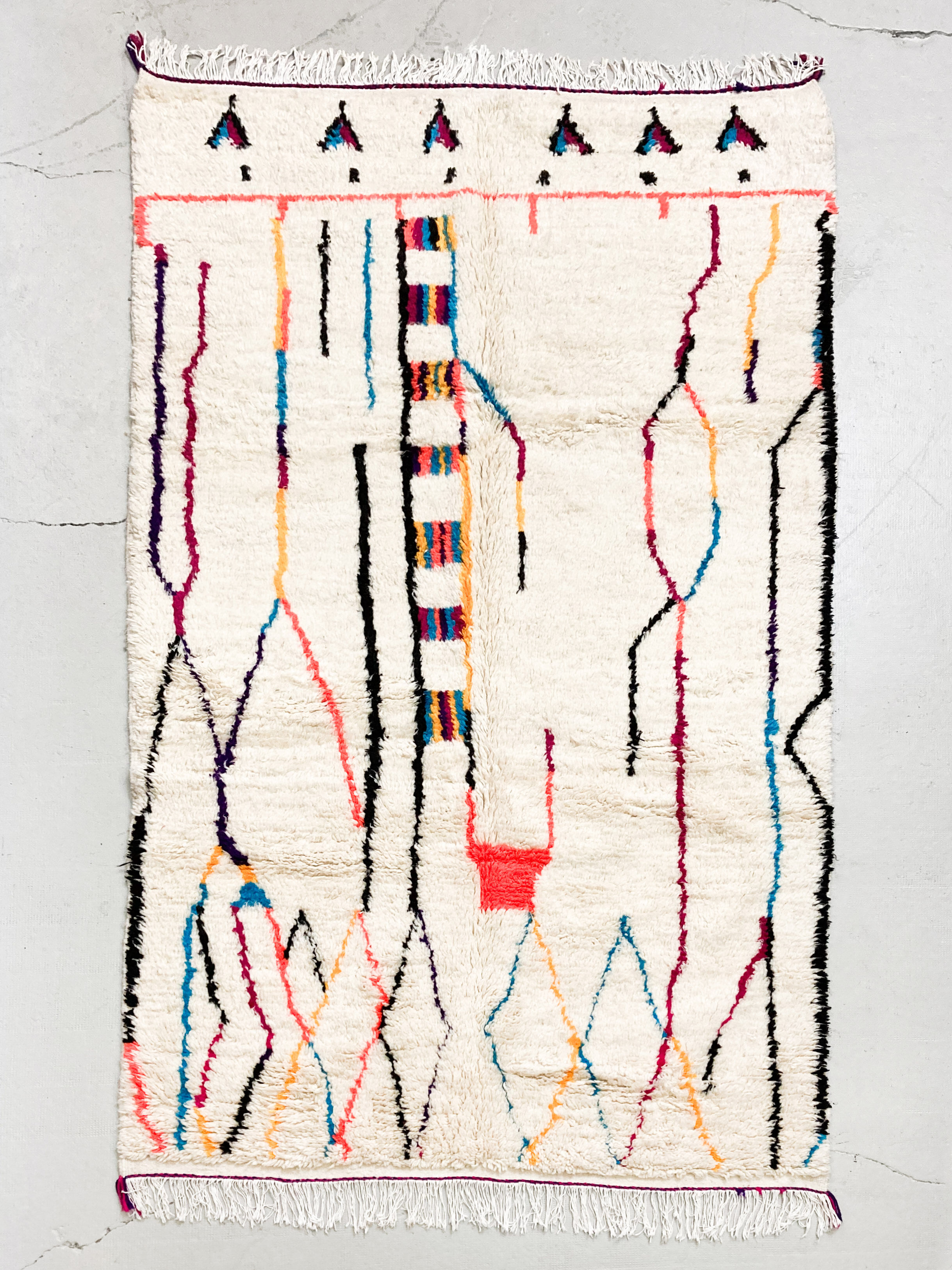 Moroccan Berber carpet azilal ecru with colorful patterns 264x147cm