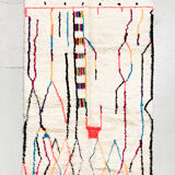 Moroccan Berber carpet azilal ecru with colorful patterns 264x147cm