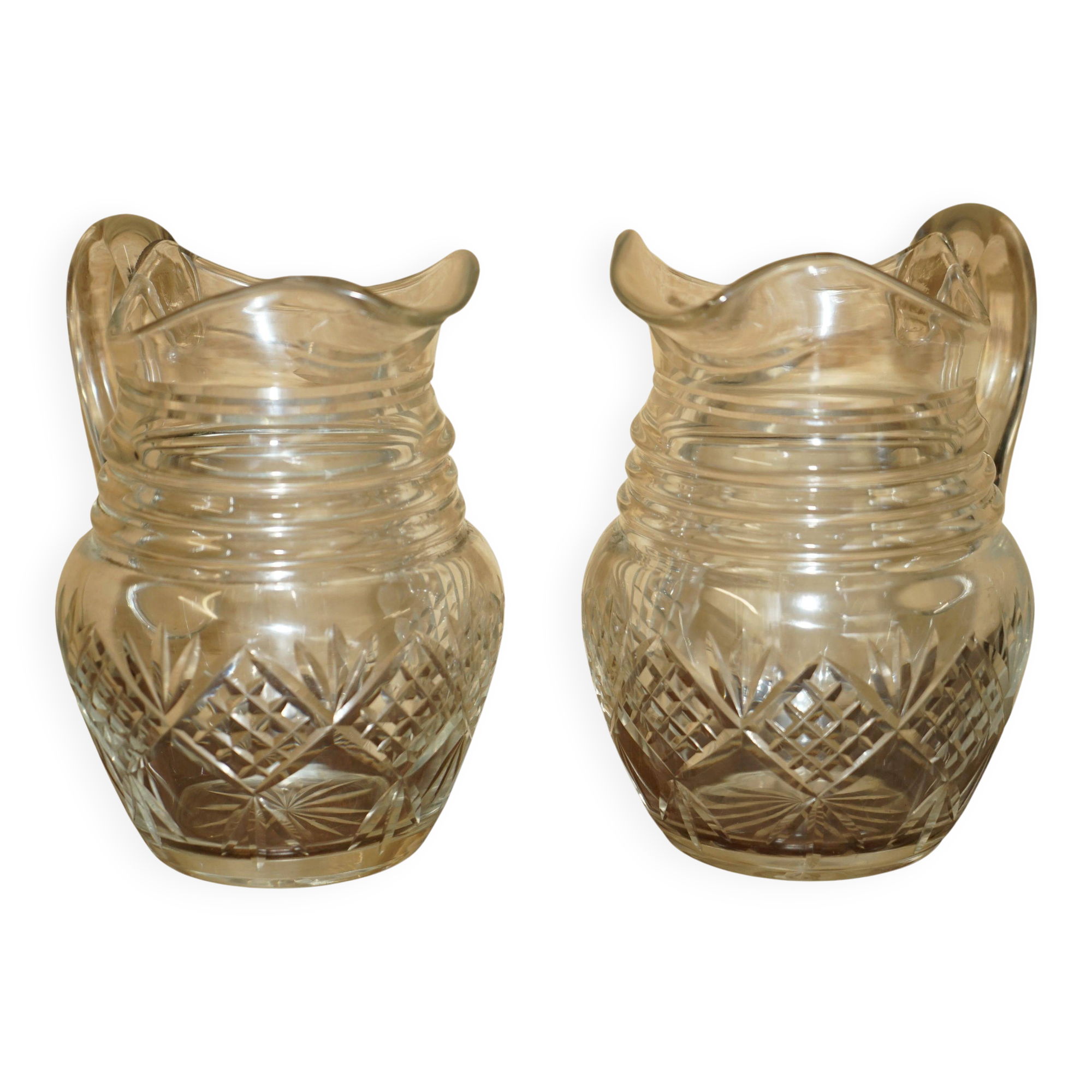 Vintage pair of cut glass Art Deco decanters circa 1930.