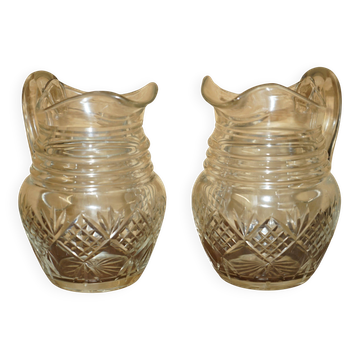 Paire vintage de carafes en verre taillé Art Déco circa 1930
