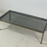 Brass coffee table with smoked glass top by Guy Lefevre, 1970s