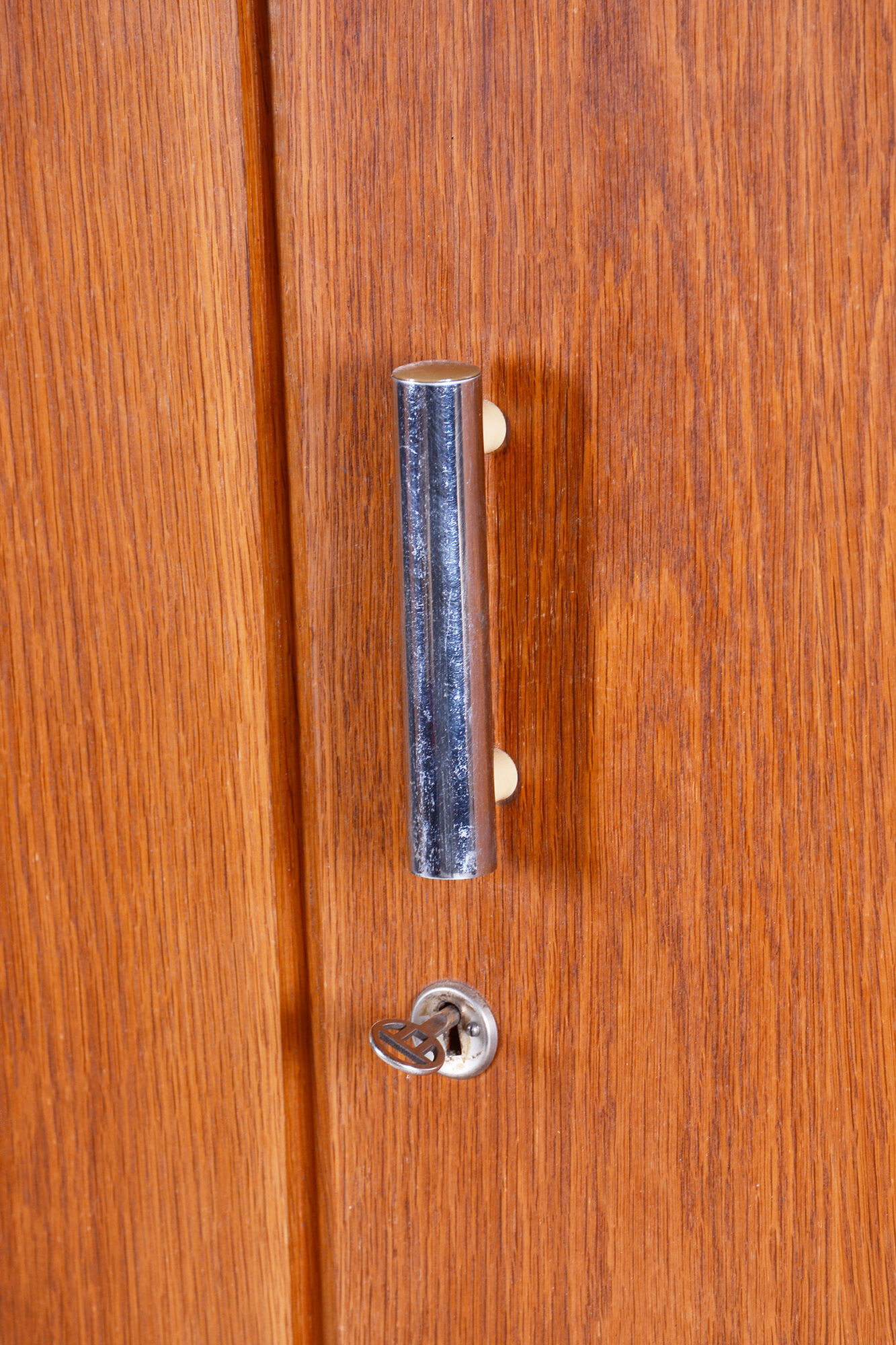 Restored oak bauhaus wardrobe, chrome-plated steel, czechia, 1930s