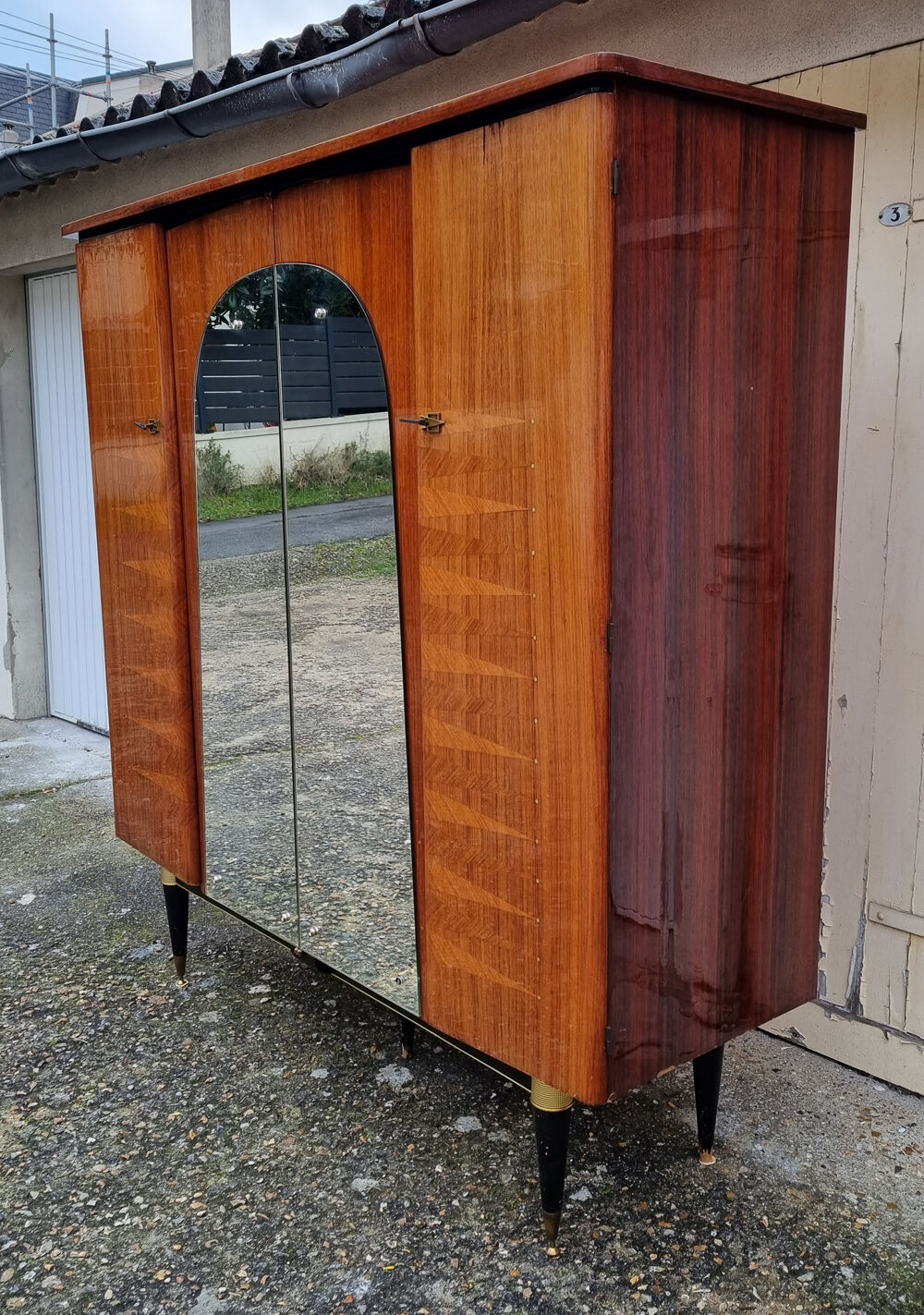 Wardrobe inlaid vintage shelves 50s, mirror