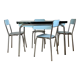 Table formica bleu et ses 4 chaises