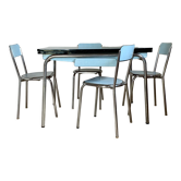 Table formica bleu et ses 4 chaises