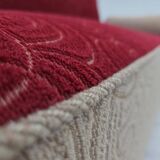 Canapé-lit danois des années 1950, laine d'ameublement rouge/beige, pieds en bois de frêne.