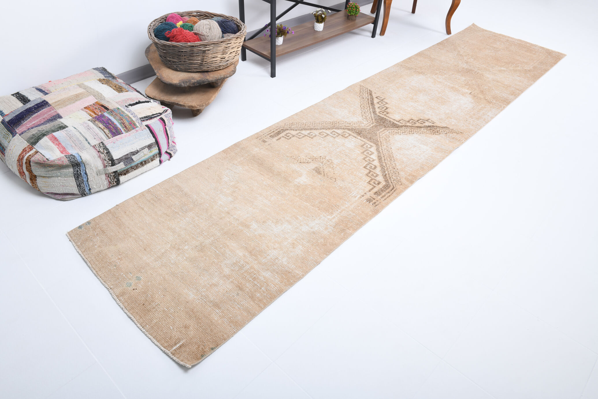 3x12 Classic Turkish Vintage Runner Rug, Handmade Vintage Rug, 3x12 Runner Rug, Brown Beige Rug,