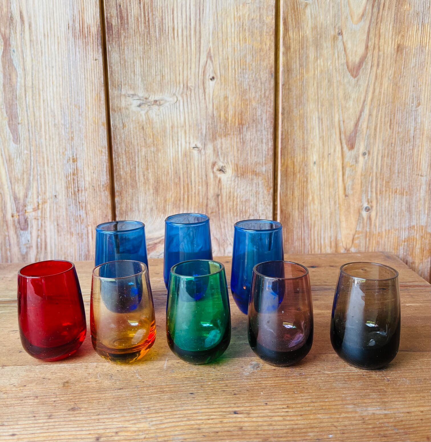 Set of colored liquor glasses 70s