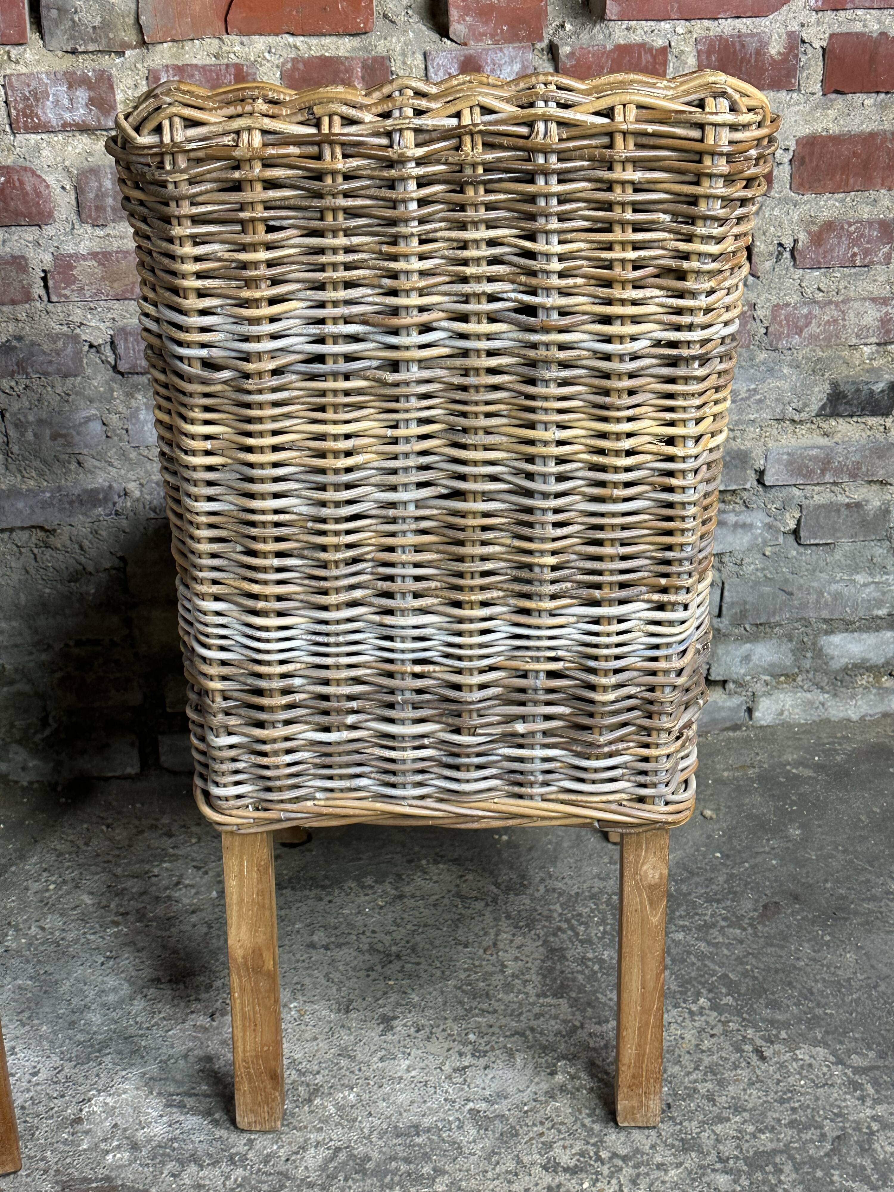 Chairs in wood and woven rattan