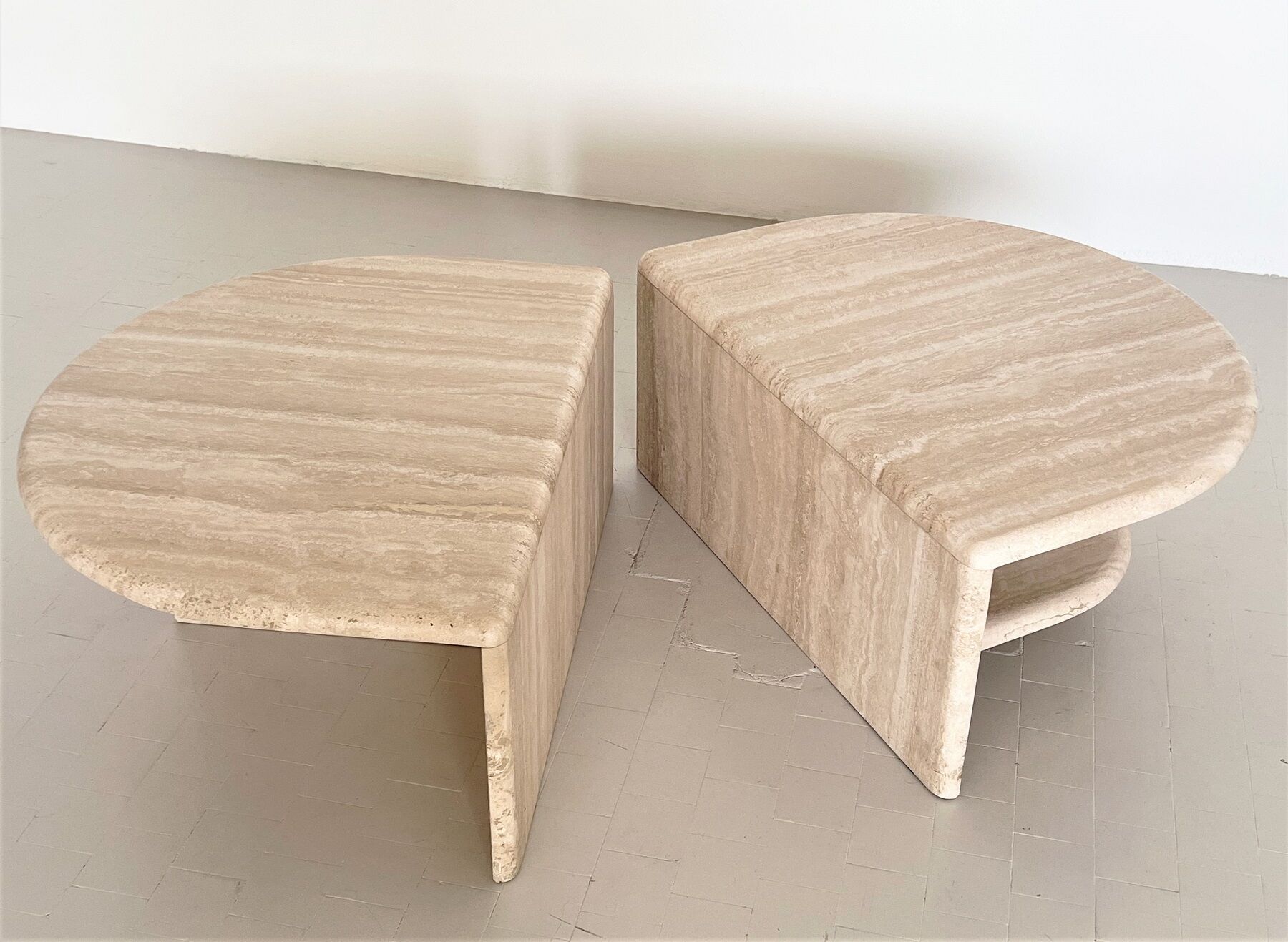 Italian midcentury travertine marble coffee table of two pieces, 1970s